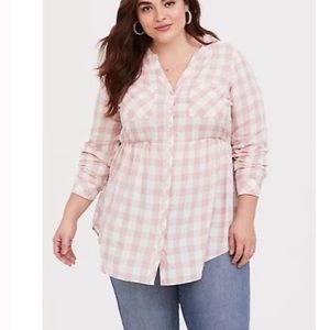 Torrid EMMA BLUSH PINK PLAID CHALLIS BABYDOLL TUNIC sz 2 2x